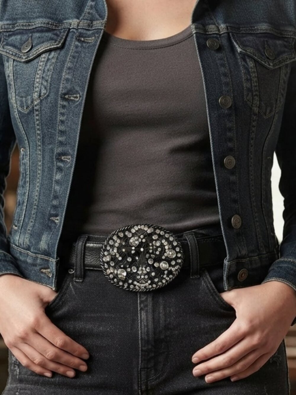 Rhinestone Cross Belt Buckle
